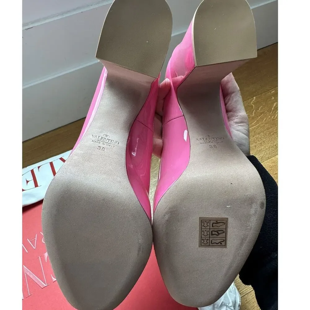 nwob Valentino Tan-Go Barbie Pink Patent Leather Platform Pumps size IT 38 US 8